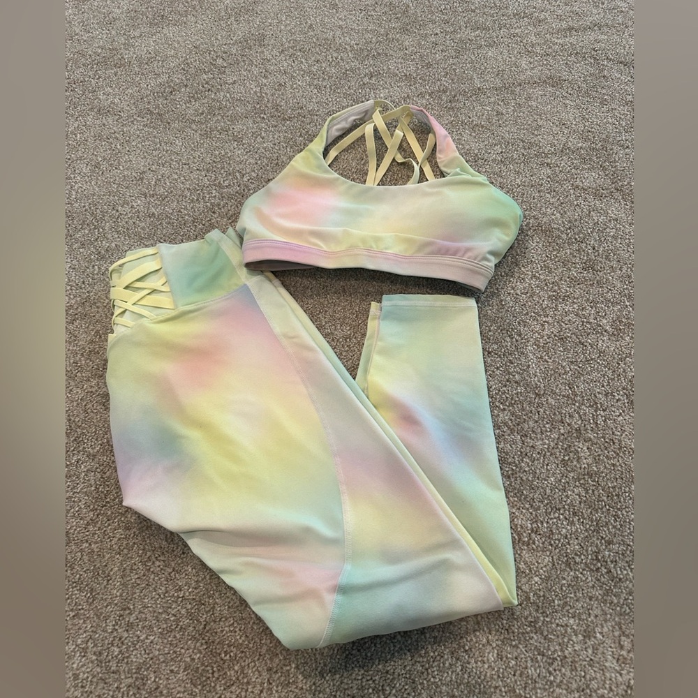 Fabletics Pastel Tie-Dye Sports Bra and Leggings Set